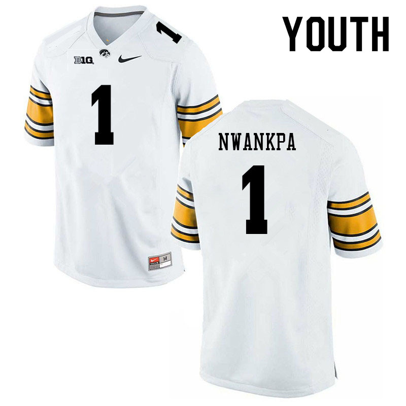Youth #1 Xavier Nwankpa Iowa Hawkeyes College Football Jerseys Sale-White - Click Image to Close